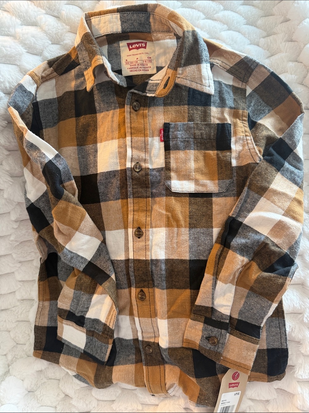Levi's Boys' Mustard and Black Plaid Button-Down Shirt